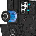 for Samsung Galaxy S24 Ultra Case - [2in1] Women Cute Girls Phone Cover Girly Aesthetic Black Butterfly Design Camera Cover Compatible with MagSafe Ring Holder Stand Funda for S24 Ultra