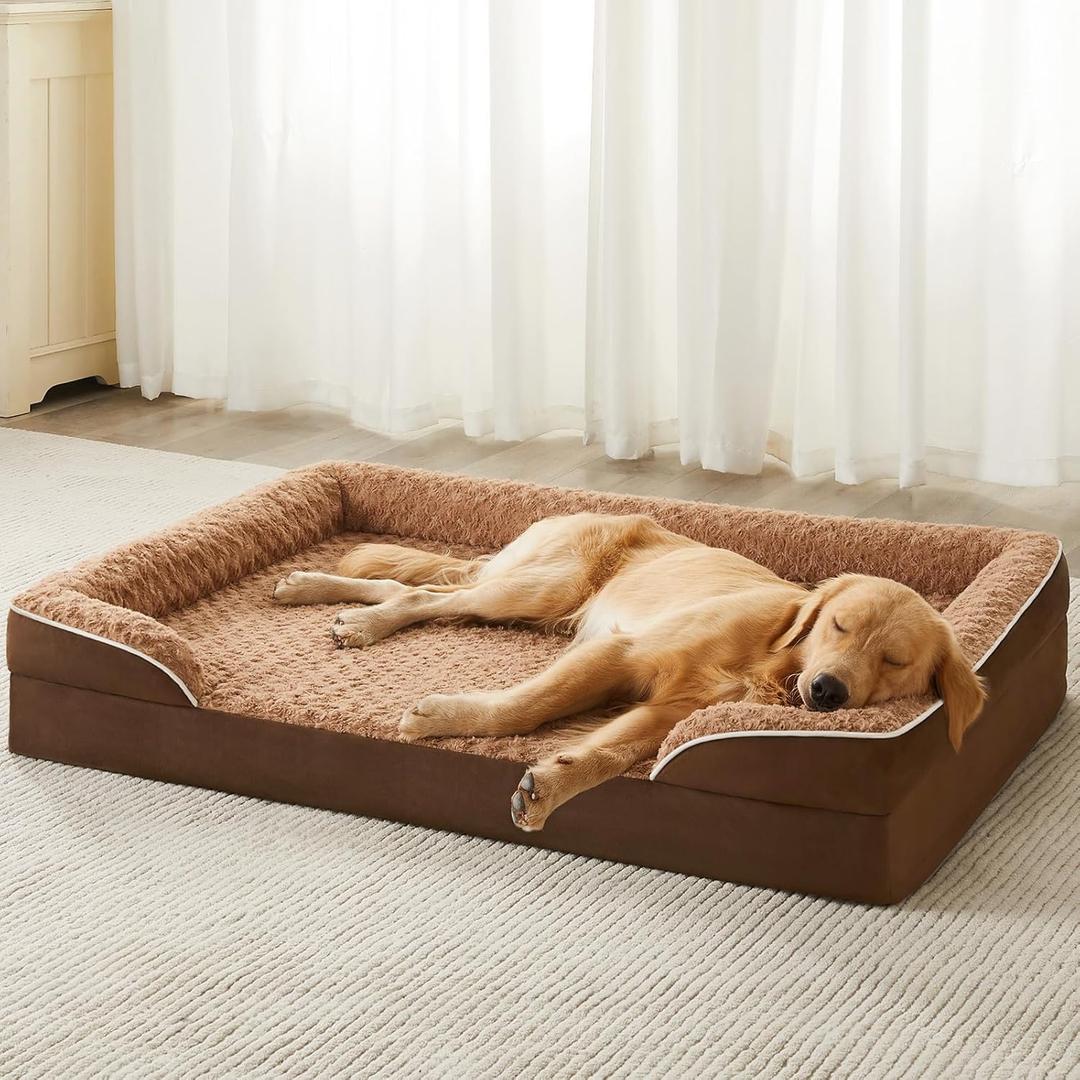 WNPETHOME Dog Beds for Large Sized Dogs, Washable Orthopedic Dog Couch Sofa Bed with Waterproof Lining & Non-Skid Bottom for Pet Sleeping (42.0"l X 30.0"w X 7.0"th, Light Brown)