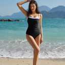 QINSEN Women's Square Neck One Piece Swimsuit Side Ruched Tummy Control Adjustable Straps Bathing Suit (Black, M)