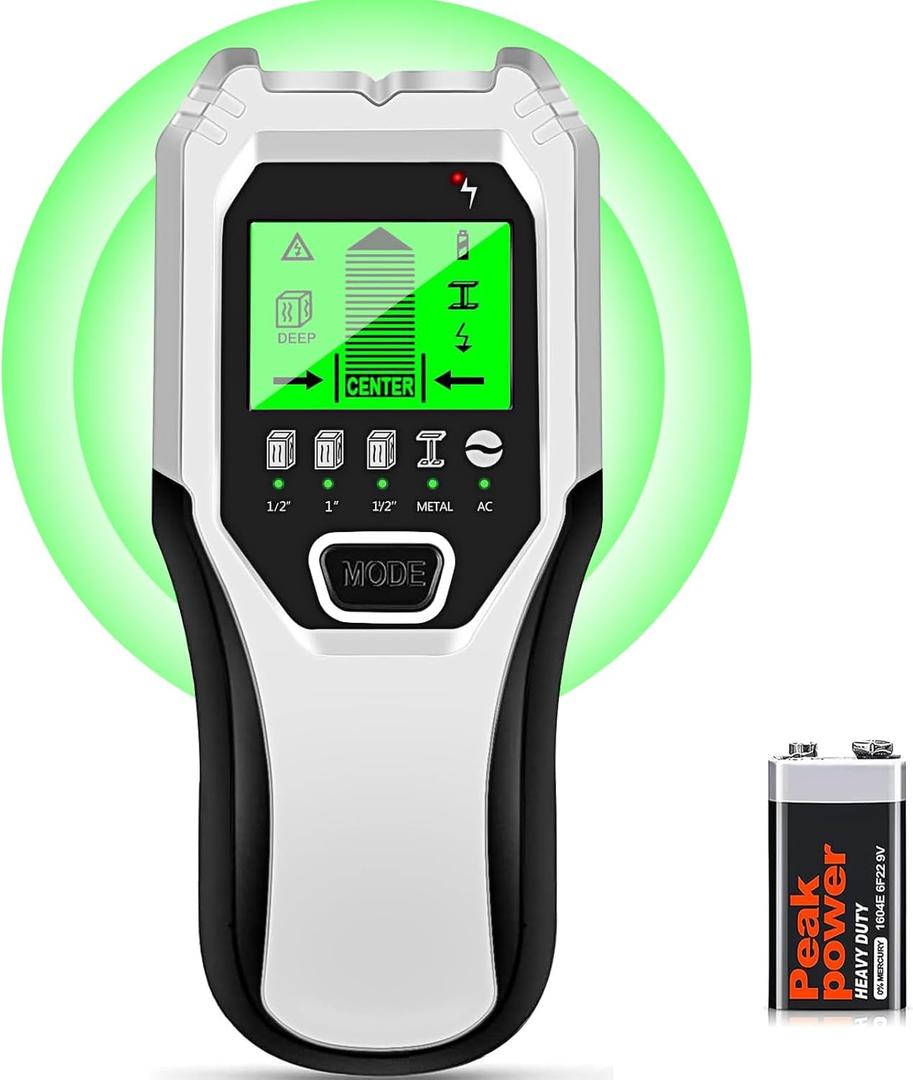 Stud Finder Wall Scanner 5 in 1 Multifunctional Upgraded Smart Wall Scanner, Stud Sensor Beam Detector with Battery for Wood Metal and AC Wire Detection, Comes with HD LCD Display and Audio Alarm (Green)