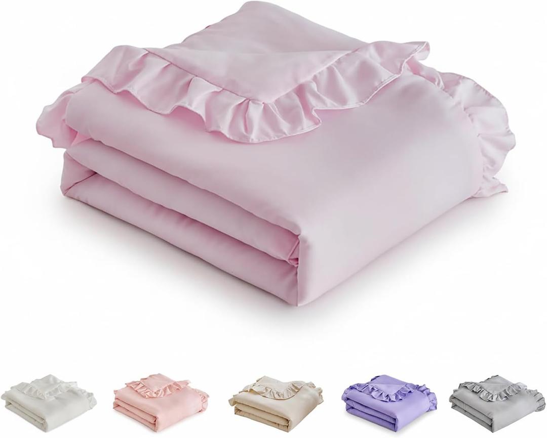 Ruffled Toddler Blanket Ruffle Comforter for Baby Toddler Girls, Soft Cozy Cute Quilted Blanket Breathable Microfiber Comfortable Down Alternative Small Size Quilt with Ruffle - 39"x 47" Pink