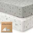 KeaBabies 2Pack Muslin Crib Sheets for Boys, Girls  100% Organic Cotton Fitted Baby Crib Mattress Sheet, Soft Breathable Standard Toddler Bed Cover Bedding Set, Neutral, Durable 52x28 (Woodland)