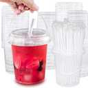 30 Sets - 34 oz Plastic Cups with Lid and Straw, Disposable Coffee Cups with Lids for Iced Coffee, Smoothie, Milkshake, Cold & Hot Drinks, Sturdy/Food Safe/Reusable Clear Party Cups for Pool, Beach Party