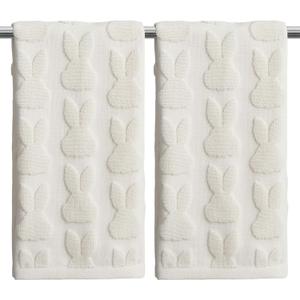 2 Pack Easter Hand Towels White Rabbit Cotton Bathroom Towel Decorative Absorbent Bath Towel for Drying Cleaning Cooking, 29.5 x 13.7 Inch MJ002B
