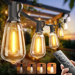 Addlon 100FT LED Outdoor String Lights with Remote Waterproof Patio Lights with Shatterproof ST38 Replaceable Bulbs, Dimmable Outside Hanging Light Connectable for Porch, Backyard