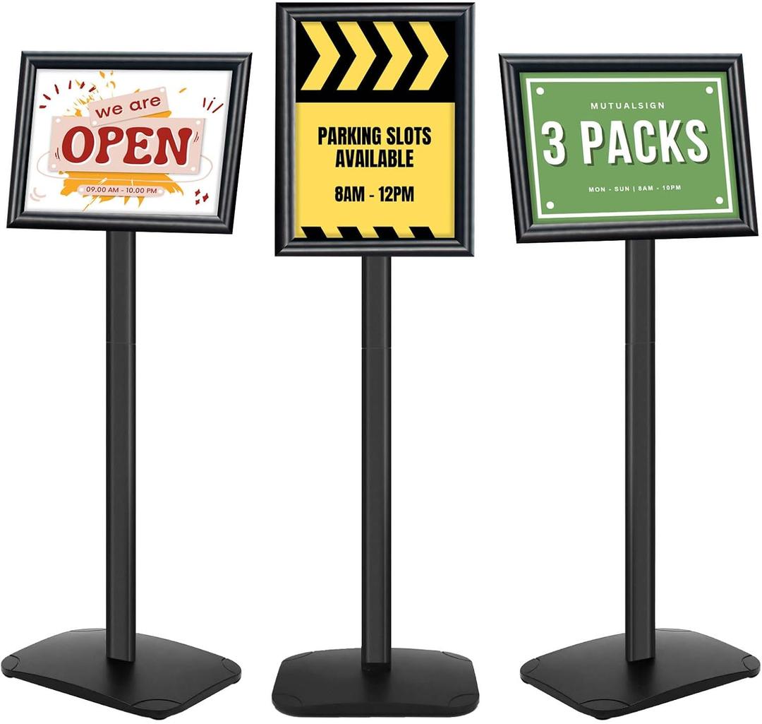3Pcs Heavy Duty Pedestal Sign Holder for Display, 8.5 x 11 inches Adjustable Floor Standing Sign Holder with Weighted Base,Sign Stand for Indoor/Outdoor AdvertisingBlack