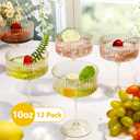 Jingmore 12 Pcs Ribbed Martini Glasses 10 oz Disposable Plastic Vintage Ribbed Coupe Glasses with Gold Rim Glitter Cocktail Unbreakable Dessert Parfait Glassware for Wedding Party Supplies (Clear)