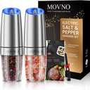 Gravity Electric Salt and Pepper Grinder Set, Battery Powered LED Light One Hand Automatic Operation, Adjustable Coarseness Mill Grinders Shakers Black (B.Silver 2p)