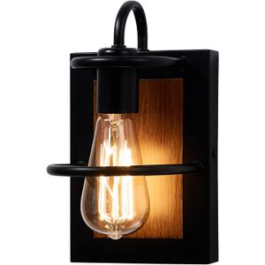 Farmhouse Wall Light Fixtures,Modern Industrial Wall Sconces Lighting Indoor with E26 Base Faux-Wood Color Matte Black Finish,Vintage Wall Mount Light Fixture for Bedroom Living Room Bathroom Stairway
