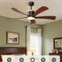 BLNAN 52" Premium Walnut Solid Wood Ceiling Fan with Light - Whisper-Quiet DC Motor, 6 Speeds, 3000K-6000K Dimmable LED, Remote Control with Timer, 2 Downrods for Indoor/Outdoor, A++ Energy Saving
