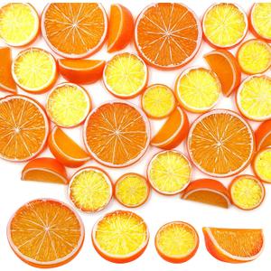 SNAIL GARDEN 30Pcs Artificial Lemon Slices Blocks, 20Pcs Simulation Lime Slice+10Pcs Fake Lemon Block-Double Side Decorative Fake Fruit Model for Party Photo Props DecorationOrange
