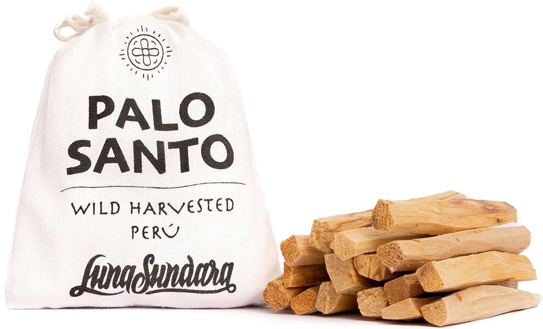 Luna Sundara Palo Santo Sticks from Peru Sustainably Wild Harvested Quality Hand Picked 100 Grams Authentic Smudge Sticks Includes a Reusable Drawstring Bag.