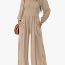 Dokotoo Women's Casual Loose Overalls Jumpsuits One Piece Long Sleeve Wide Leg Long Pant Rompers With Pockets M