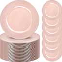 50 Pack Rose Gold Charger Plates 13" Plastic Round Charger Plates Dinner Plate With Beaded for Spring Easter Wedding Table Dinner Kitchen Catering Event Party Decoration