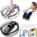 Leak Proof Lid for Stanley, 2 Pack 30oz Detachable ProTour Lid with Stanley Quencher, Flip Straw No Spill 30 oz Tumbler Lids, BFA-FREE Cup Accessories (Black & Rose Quartz)