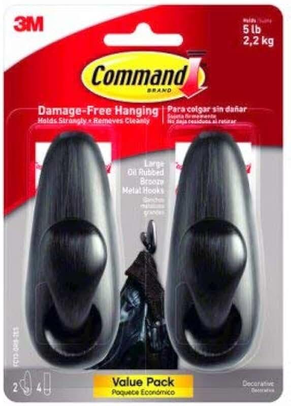 3M 243252 Metal Classic Hooks - Oil Rubbed Bronze44; Large & Pack of 2