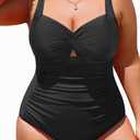 Black Women Plus Size One Piece Swimsuits - Tummy Control Bathing Suits Full Coverage Twist Front Ruched Swimwear 2025 18W