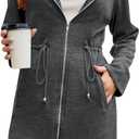 Fisoew Women's Zip Up Hoodie Sweatshirts Fleece Long Sleeve Casual Drawstring Waist Long Jackets Coat (Dark Grey)