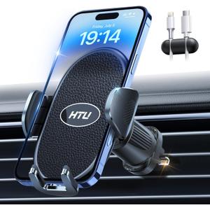 HTU Military-Grade Car Phone Holder,Strongest & Longest Steel-Hook Car Vent Mount, Handsfree 360 Adjustable Automobile Cradle Air Clip Stand for iPhone 16 15 14 13 12 Pro Max Samsung, Black
