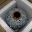 Creative Co-Op Decorative Round Terra-Cotta Vase with Floral Pattern with Distressed Finish, Blue