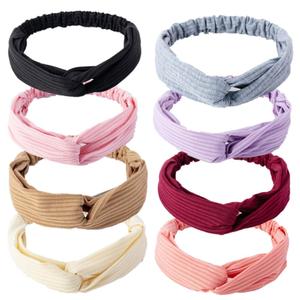 8 Pack Elastic Knotted Headbands for Women - Non-Slip Boho Criss Cross Hair Bands | Solid Twisted Wrap for Yoga, Sports & Daily | Stretchy Cloth Headbands for Women & Girls, One Size