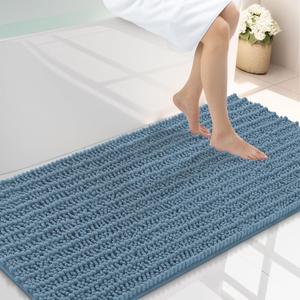 Smiry Bathroom Rugs Mat 44x24, Extra Soft Absorbent Chenille Bath Rugs, Non Slip Rubber Backing Machine Washable Quick Dry Bath Mats for Bathroom Floor, Tub, Shower, Home Accessories, Grayish Blue