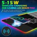ToLuLu RGB Wireless Charging Gaming Mouse Pad, 7.5/10/15W 10 Light Modes LED Mouse Pad Computer Keyboard Mat Mousepad, 800x300x4MM Extended Large Big Desk Pad Desk Mat, Game Console Buttons Black