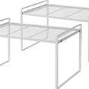 Shantton 2Pack Kitchen Cabinet Shelf Counter Organizer Rack Pantry Storage Bathroom Bedroom Office Table Desk Space Saving Stackable Rust Resistant Non Slip White Tall Wide L16.1in W10.6in H9.5in