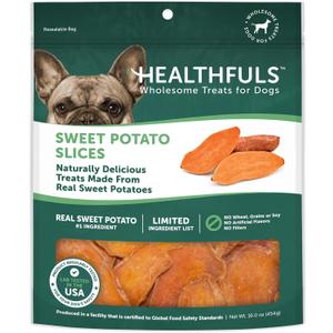 Healthfuls Sweet Potato Slices Healthy Dog Treats  Limited Ingredient, Grain Free, Made from Real Dried Sweet Potatoes, 16 oz (EXP 09/10/27)