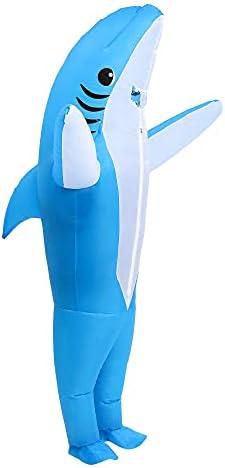 Inflatable Shark Costume Air Blow up Jaws Jumpsuit Fancy Dress Funny Carcharias Suit for Cosplay Party Halloween Christmas Carnival, Adult Size (Blue)
