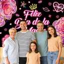 Neon Feliz Da de la Madre Backdrop Pink Flower Happy Mother's Day Photography Background Party Decoration Photo Booth (8x6ft)