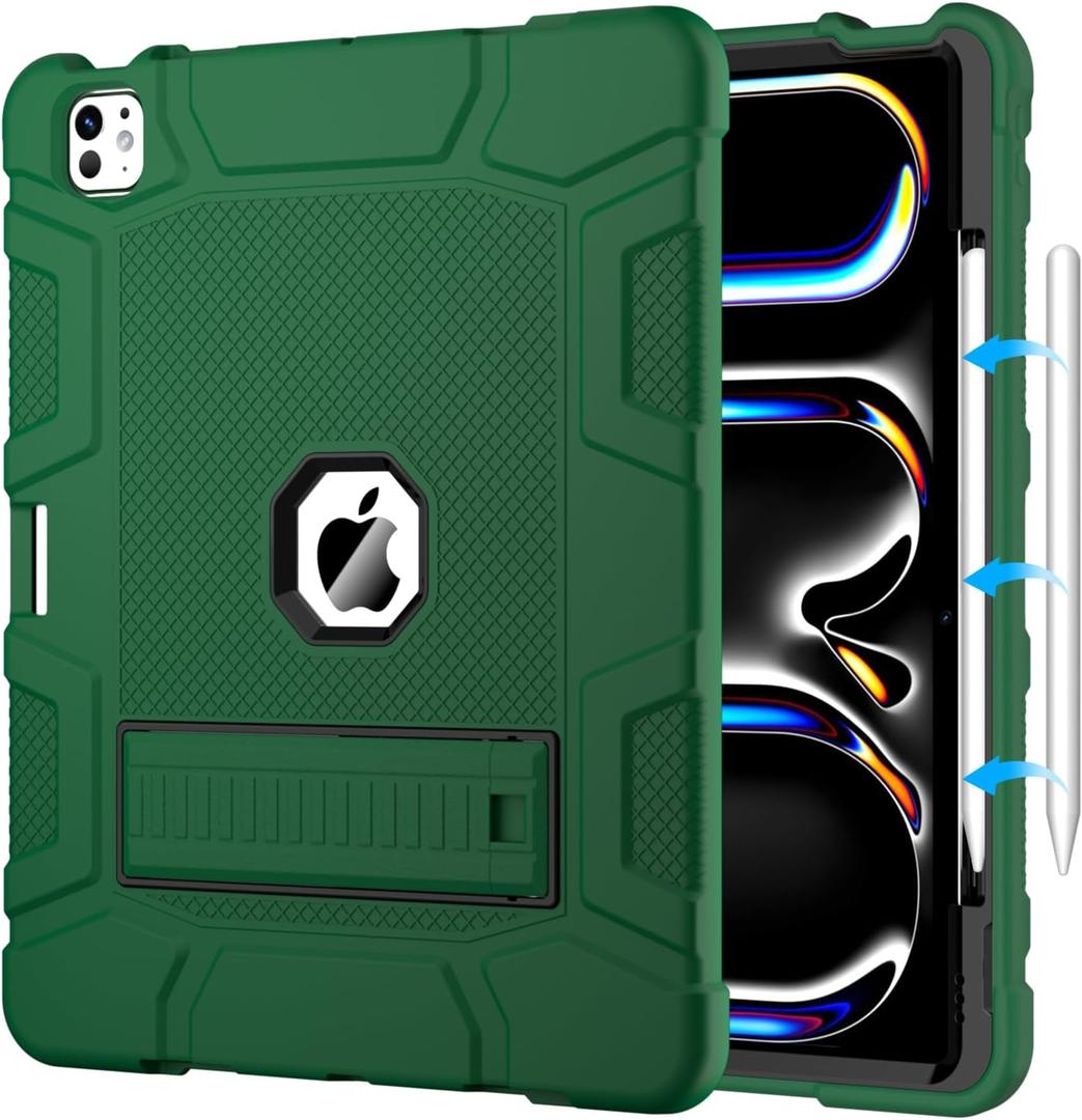 MARIWIVI Case for iPad Pro 13 Inch Case (M5 2025/ M4 2024) with Pencil Holder, Built-in Stand, Military Grade Shockproof Protective Cover for iPad Pro 13" (Alpine Green)