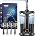 Electric Toothbrush with Water Flosser,Professional Flossing Toothbrush Combo for Teeth Cleaning Plaque Removal with 4 Replacement Heads, 3 Brush Modes & 5 Floss Speeds,Black