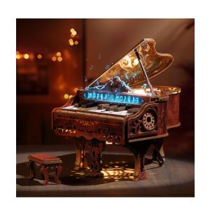 3D Wood Puzzle Piano Kit, Playable Wooden Keyboard Model with LED Lights, Interactive Craft Kit & Digital Piano Puzzle for Adults and Kids with LED