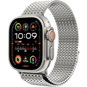 LULULOOK Milanese Mesh Loop Compatible with Apple Watch Band 49/46/45/44/42/41/40/38mm for Men Women, Stainless Steel Magnetic Buckle Strap for iWatch Ultra 3/2 Ultra Series 11 10 9 8 7 6 SE 5 4 3 (DLC Titanium-Ultra Color Match)