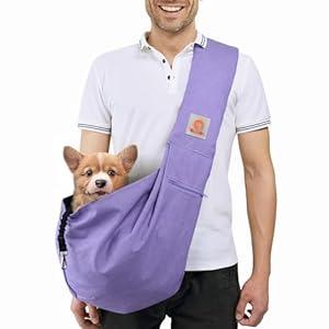 TOMKAS Medium Padded Shoulder Strap Dog Cat Carrier Sling (Purple for 8-15 lbs)