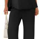 Yousify Women's Oversized Lounge Set 3/4 Batwing Sleeve Crew Neck Pullover Top Wide Leg Pants Two Piece Outfits (Medium, Light Brown)