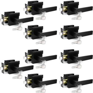 Door Handles Interior, Door Knobs Interior, Black Door Handle with Reversible Lever, Keyed Alike Door Lock Sets for Bedroom, 10 Packs Heavy Duty Door Lock Sets, Matte Black (Entry(Lock with Same Keys))