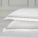 White Pillow Shams King Size Set of 2, 100% Cotton 400TC Sateen Luxury Hotel Pillow Cases, Pipping Oxford Pillowcases with Envelope Closure for Bedding Linen, 20x36 Inches (White with Khaki)