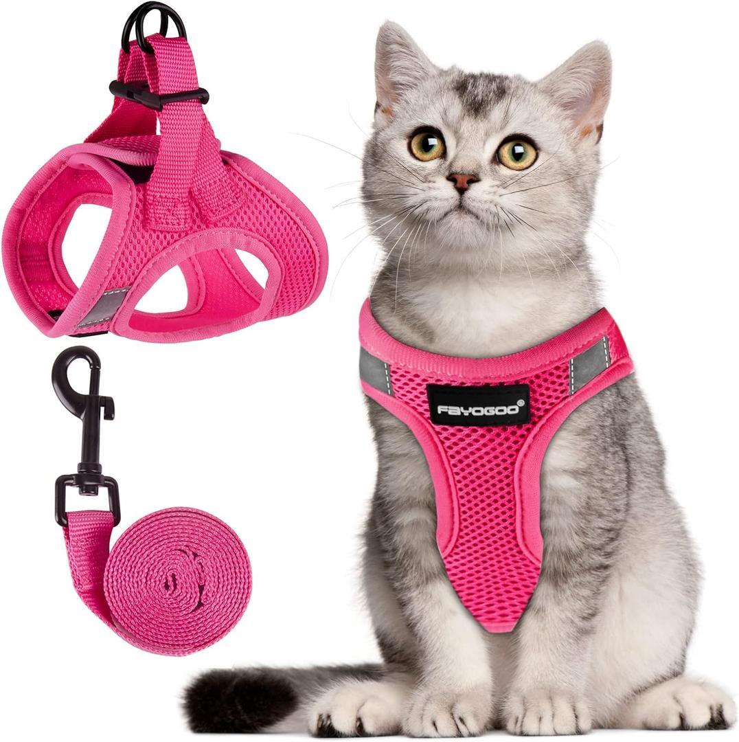 FAYOGOO Cat Harness and Leash Set | Upgrade Step-in Escape Proof Harness | Lightweight Soft Vest, No-Choke Design for Walking, Travel, Camping (Pink) (S(Chest 7.5 - 9.5"))
