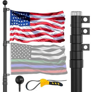 30FT Telescoping Flag Pole for Outside House, Extra Thick Telescopic Flagpole with USA Flag, Inground Outdoor Use, Camper RV, Residential & Commercial, Complete Hardware & Top Ball (Black)