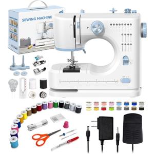 Sewing Machine for Beginners, 16 Built-In Stitches, Small Sewing Machine with Accessory Kit, 2-Speed, Foot Pedal, Storage Drawer, Portable Tabletop Full-Feature Design for Home DIY (Small) (Blue)