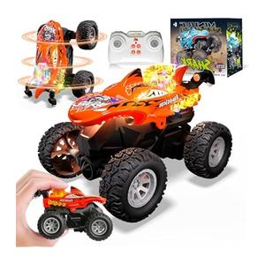 BEZGAR Monster Truck Toys - Remote Control Monster Truck with Light & Music, Dinosaur Toys for Kids, 1:20 Scale RC Truck with 360° Spins and Drifting, Remote Control Car for Boys (Orange)