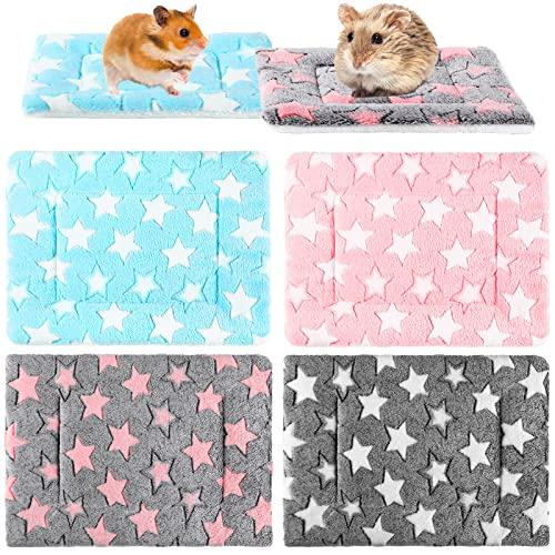 Tuanse 4 Pack Guinea Pig Bed Mat Bedding Rabbit Winter Bed Pad for Indoor Warm Small Animal Mattres Fleece Sleeping Pad for Hedgehogs Bunny Ferrets Hamster(Star, 13 x 10 Inch)