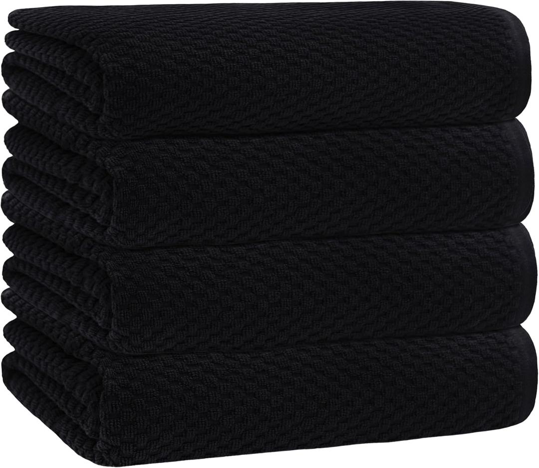COTTON CRAFT Waffle Bath Towel - Set of 4 Luxury Euro Spa Waffle Weave Towels - 100% Ring spun Cotton Super Absorbent Quick Dry Bath Towel Set - Oversized 30 inches x 56 inches - Black