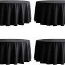4 Pack Round Tablecloth 120 Inch Black Polyester Washable Fabric Table Covers for Party,Wedding,Dining Table Buffet Reception Banquet