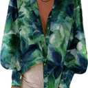 BTFBM Women Fashion Button Down Shirts V Neck Printed Solid Boho Long Sleeve Blouses Dressy Casual Summer Spring Tops (Large)
