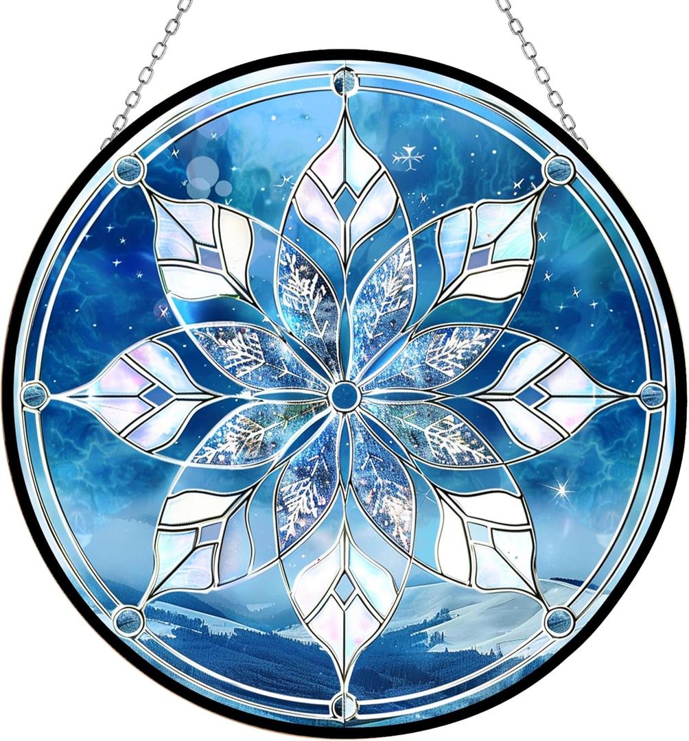 Christmas Snowflake Suncatcher Stained Glass Window Hanging by Clare Donovans Sun Catchers Colorful Ornament Gifts for Women Mom Wife Christmas Halloween Housewarming (16cm/6.3in)