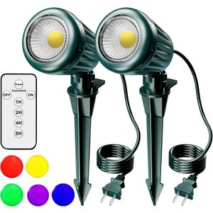 BYQY Christmas Spotlights Outdoor, 120V Plug-in Halloween Spot Lights with Timer Remote Control, 6000K Landscape Lighting with 5 Color Lenses (Red, Yellow, Green, Blue, Purple), IP67 Waterproof, 2 Pack