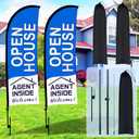 Buryeah 2 Pack Open House Flags Signs for Real Estate Agents Feather Flag Opening Signs Banner Set with Flagpole Ground Stake Portable Bag for Real Estate Business(Blue,11ft)